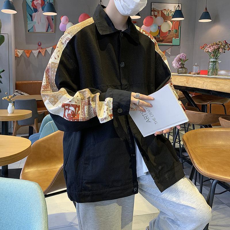 休閒工裝拼接花袖寬鬆文藝夾克外套