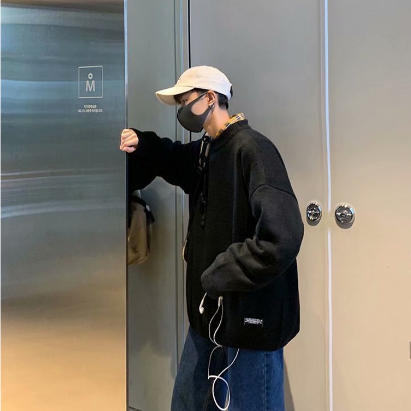 韓版寬鬆休閑長袖潮流圓領針織毛衣