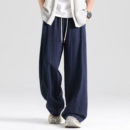 時尚薄款透氣直筒寬松天絲亞麻休閑闊腿褲