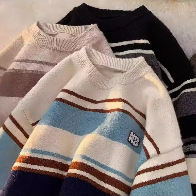 日系圓領潮百搭慵懶復古套頭針織衫