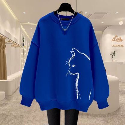 Oversize黑色美式復古圓領寬鬆長袖衛衣