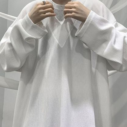 垂墜感潮流休閒假兩件港風日系長袖T恤