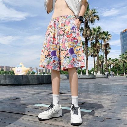 塗鴉設計寬鬆大碼可愛沙灘五分短褲