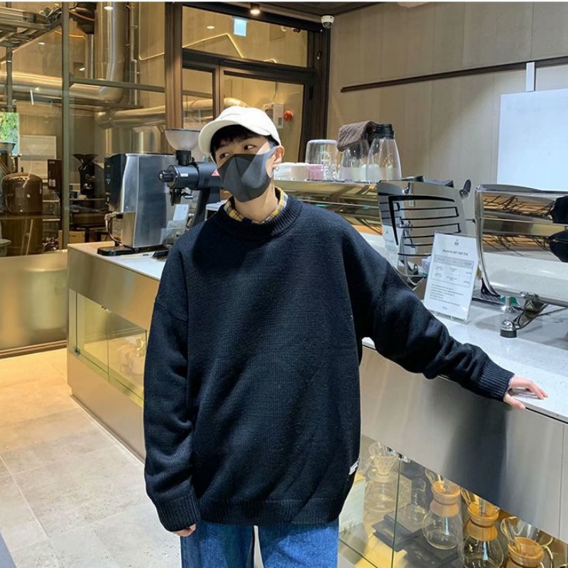 韓版寬鬆休閑長袖潮流圓領針織毛衣