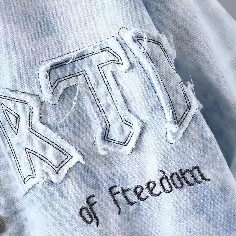 漸變外套個性字母刺繡貼布繡薄款牛仔襯衫