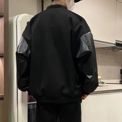 美式復古休閒拼接棒球服百搭情侶夾克外套-NitSoon