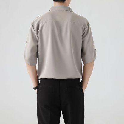 【單件/套裝】冰絲設計感七分短袖襯衫+休閒西褲兩件套裝