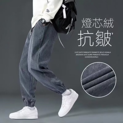 燈芯絨加厚寬鬆束腳休閒九分運動褲