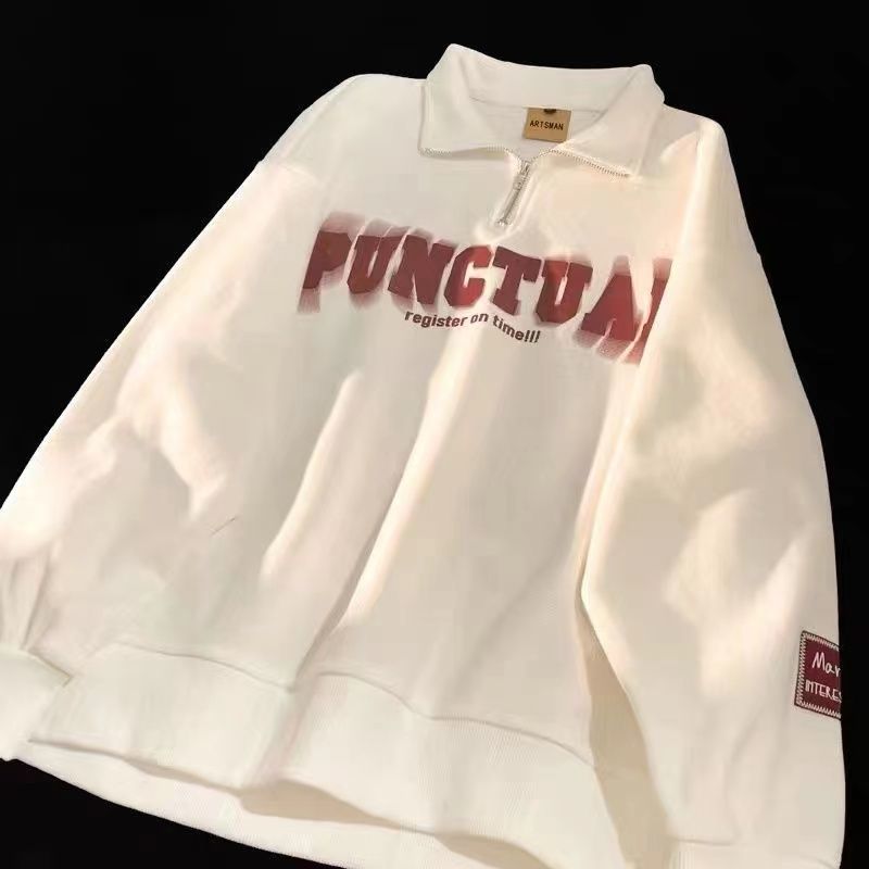 半拉鍊polo美式復古長袖翻領衛衣