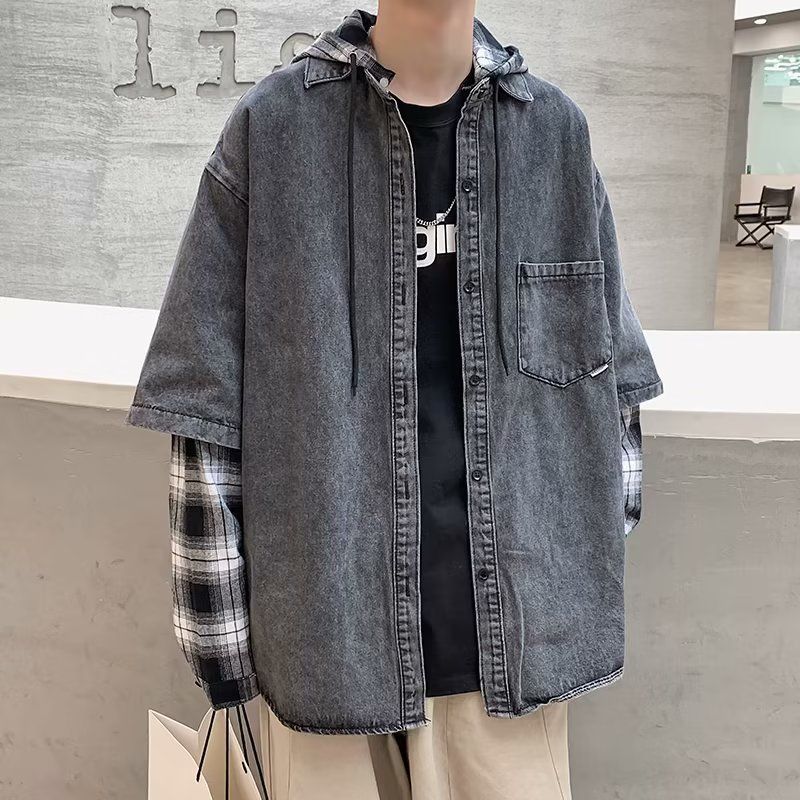 設計感寬鬆痞帥炸街翻領夾克潮牌牛仔外套
