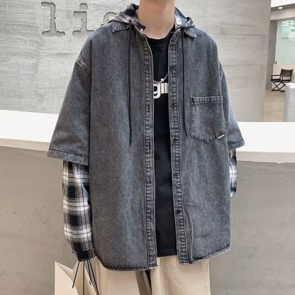 設計感寬鬆痞帥炸街翻領夾克潮牌牛仔外套