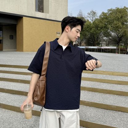 【單件/套裝】設計感翻領Polo衫寬鬆廓形短袖T恤休閒褲三件套