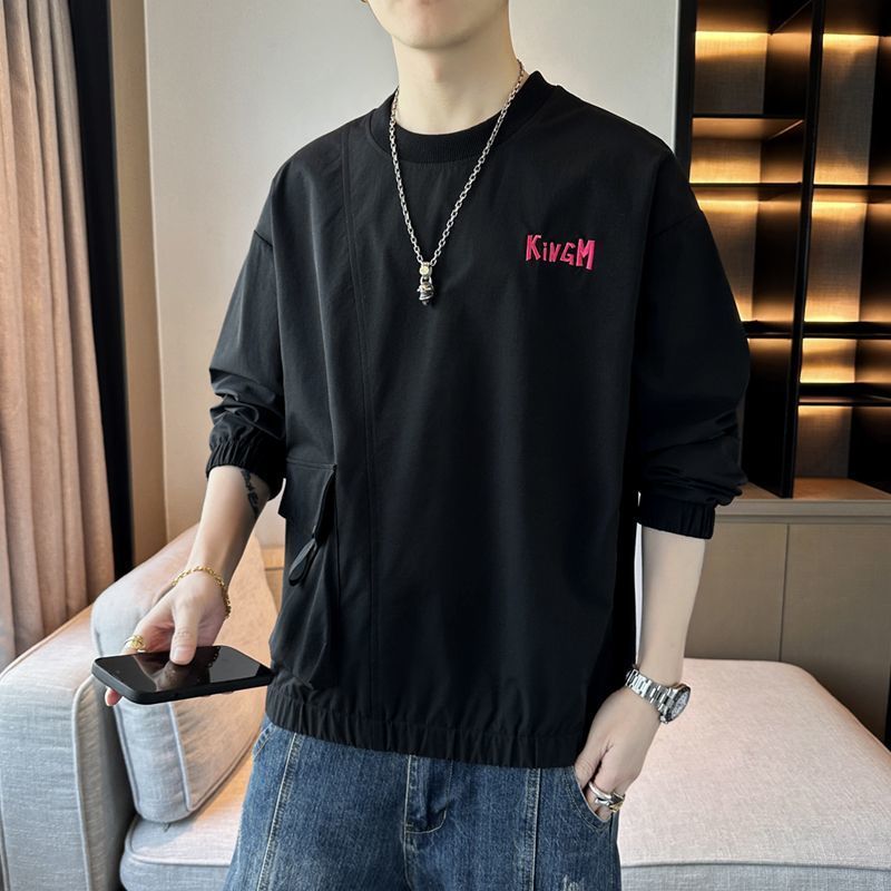 圓領寬鬆帶口袋潮流百搭帥氣長袖T恤