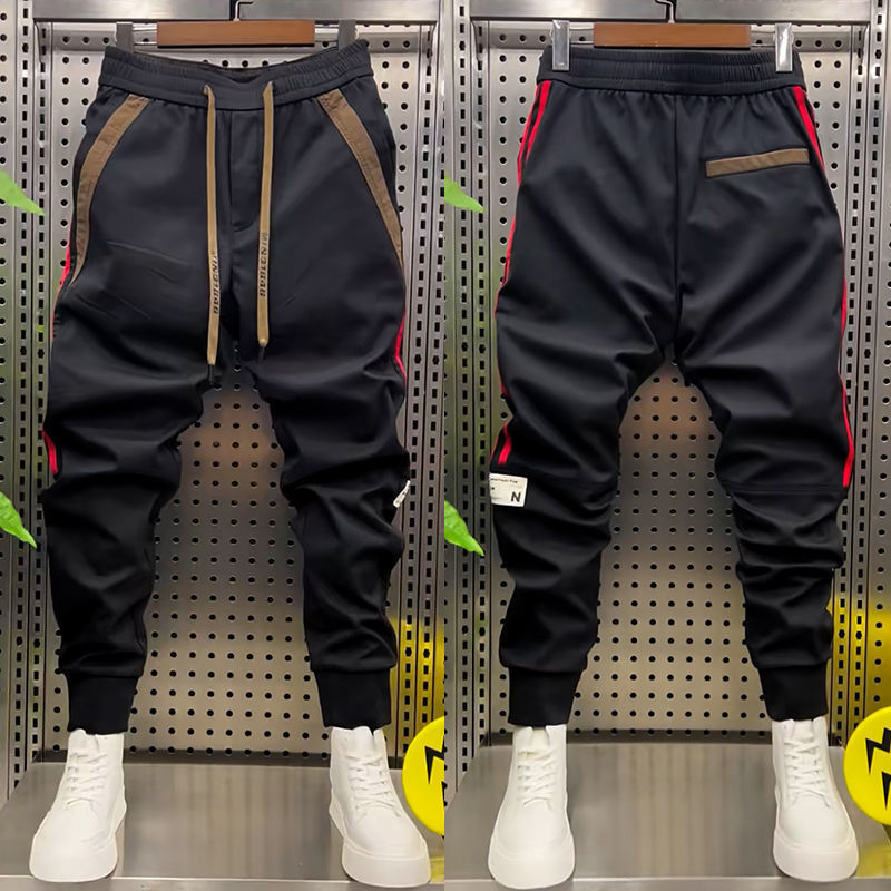 【單件/套裝】時尚寬鬆潮流百搭拼色长袖T恤+運動休閒褲兩件套