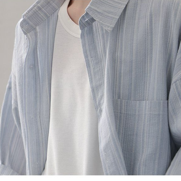 慵懶風輕薄飄逸氧氣感短袖襯衫男女日系廓形寬鬆肌理感夏季襯衣潮