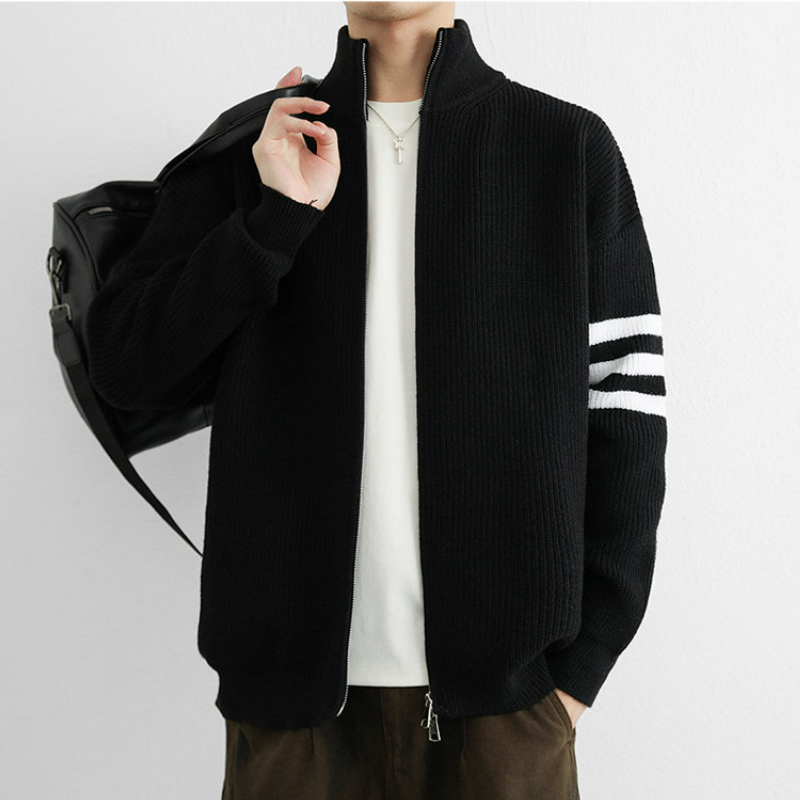  立領毛衣夾克寬鬆慵懶三桿針織開衫外套