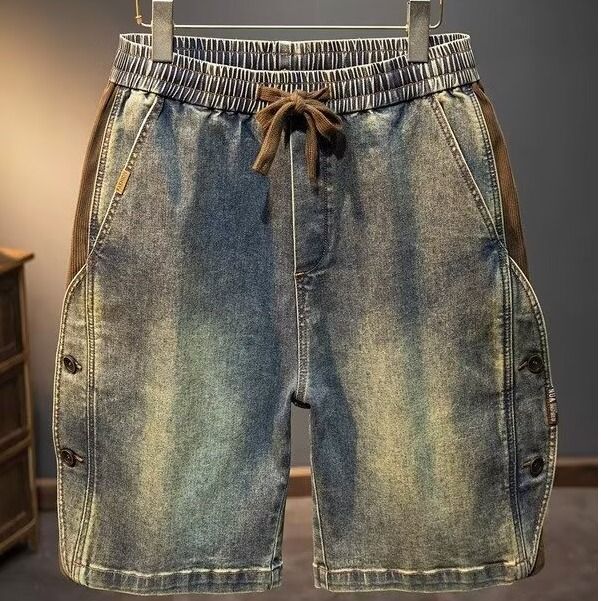 美式復古直筒闊腿薄款寬鬆休閒牛仔短褲