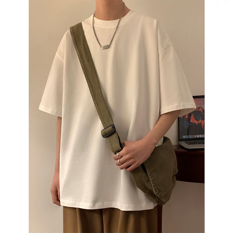 重磅新款ins潮純棉寬鬆純色五分袖短袖t恤