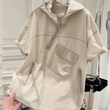 防曬衫港風休閒不規則百搭連帽短袖T恤