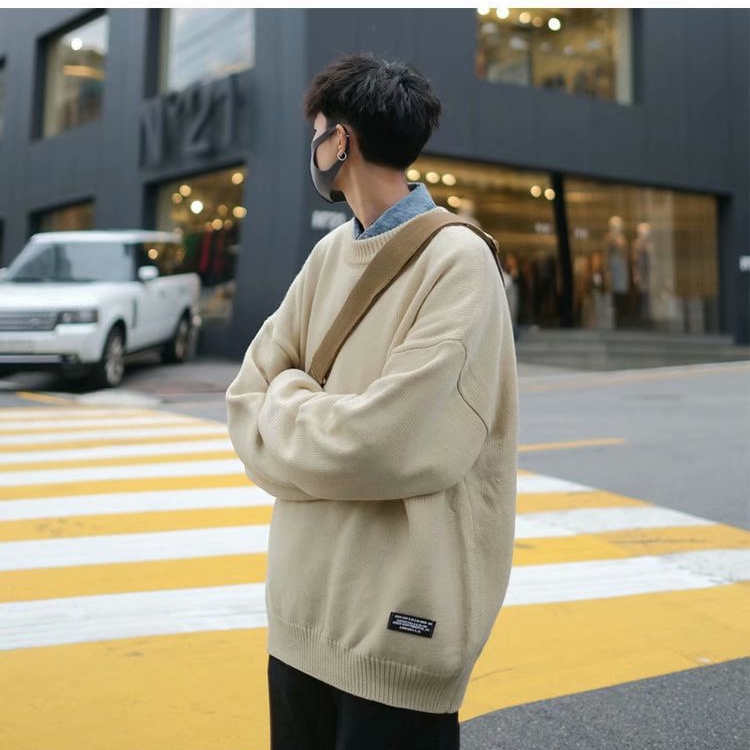 韓版寬鬆休閑長袖潮流圓領針織毛衣