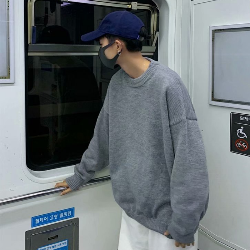 韓版寬鬆休閑長袖潮流圓領針織毛衣