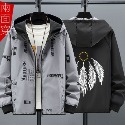 時尚潮流寬松連帽兩面穿衝鋒衣夾克外套-NitSoon