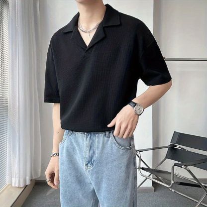 美式古巴領高級感華夫格襯衫短袖
