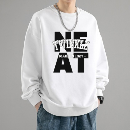 重磅美式寬鬆圓領印花潮流刷毛長袖T恤