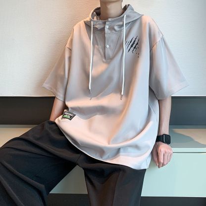 @美式復古港風休閒洋氣寬鬆套頭連帽T恤