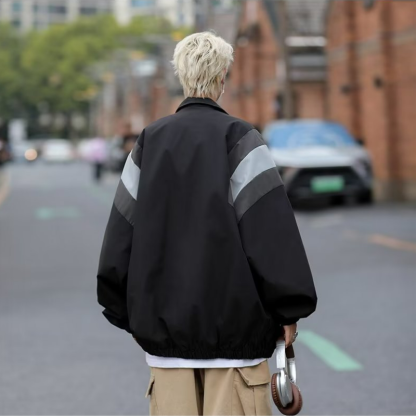 痞帥薄款嘻哈百搭拼接立領夾克外套