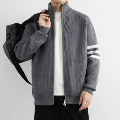  立領毛衣夾克寬鬆慵懶三桿針織開衫外套