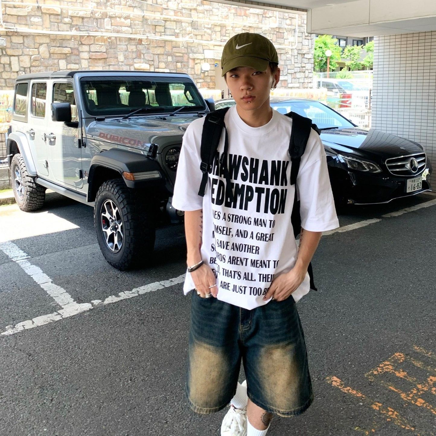 純棉情侶潮流高街寬鬆字母休閒短袖T恤