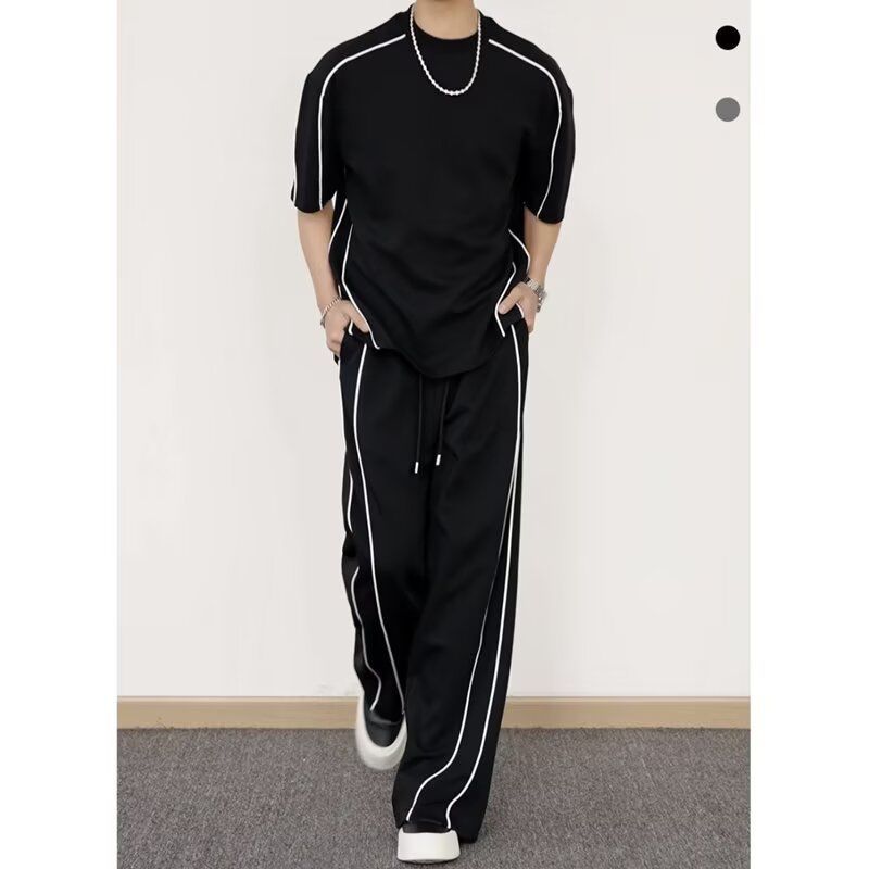 【整套】韓版潮流運動短袖T恤休閒長褲兩件套裝