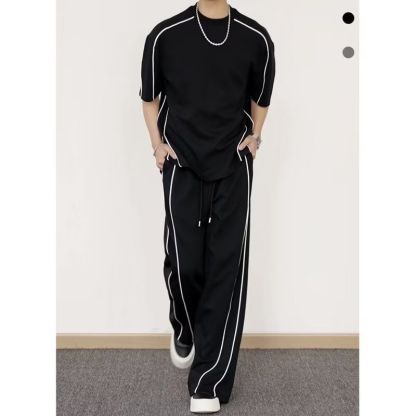 【整套】韓版潮流運動短袖T恤休閒長褲兩件套裝