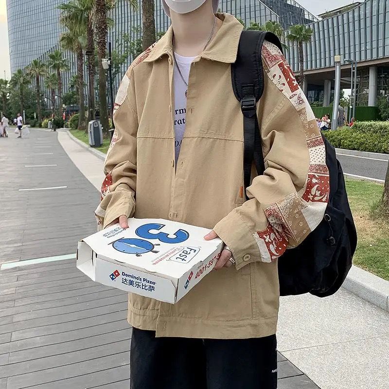 休閒工裝拼接花袖寬鬆文藝夾克外套