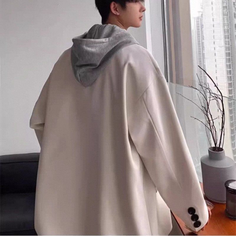 假兩件連帽港風寬鬆休閒高級帥氣西裝外套