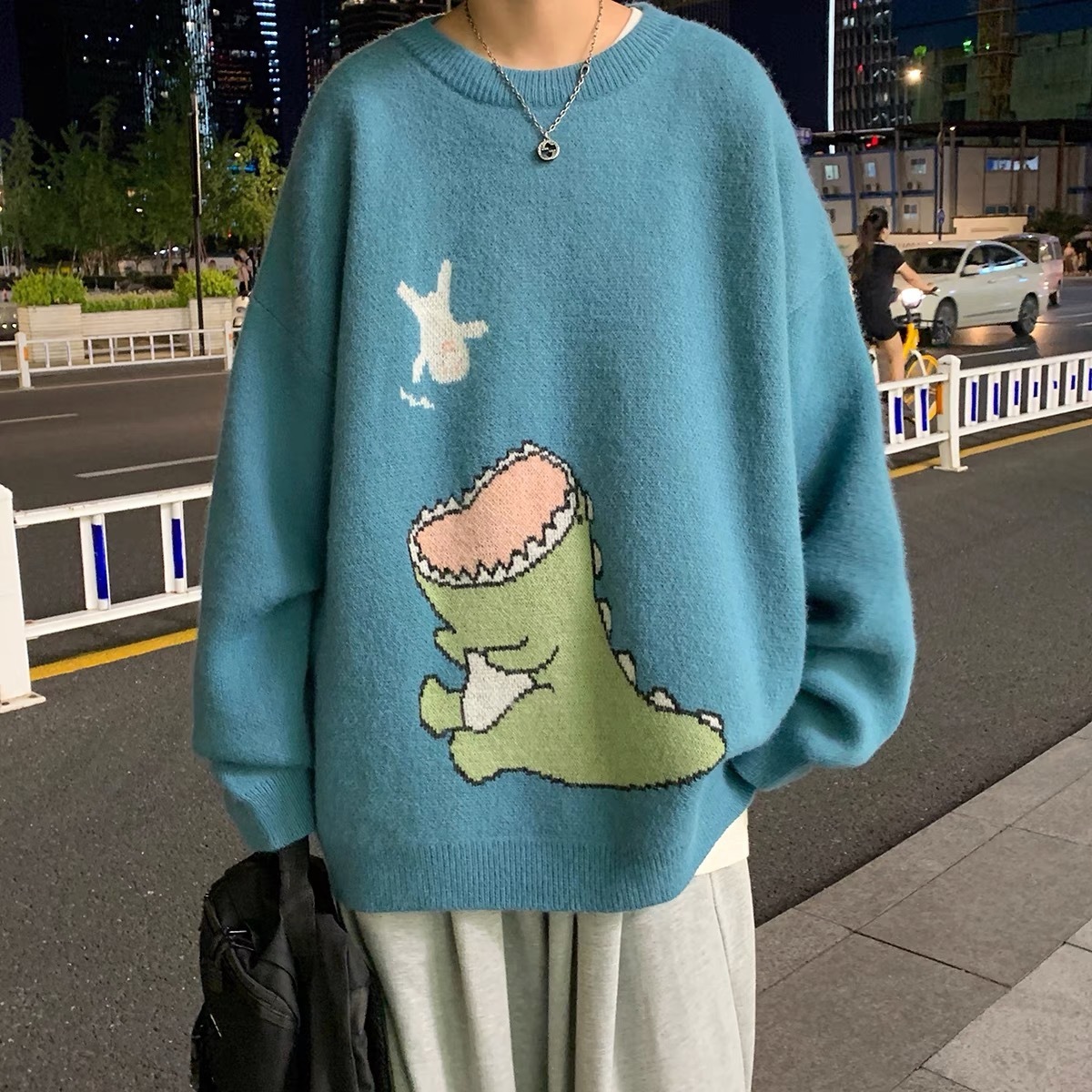 小恐龍日系清新港風學院寬鬆慵懶風針織毛衣