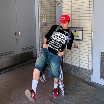 純棉情侶潮流高街寬鬆字母休閒短袖T恤