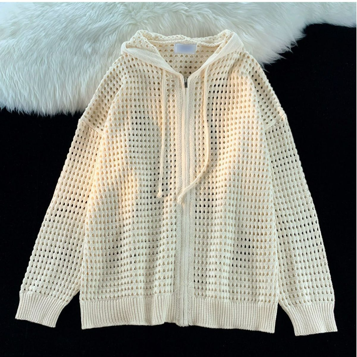 設計感高級鏤空連帽開衫防曬衣男女春夏寬鬆針織衫ins慵懶風外套