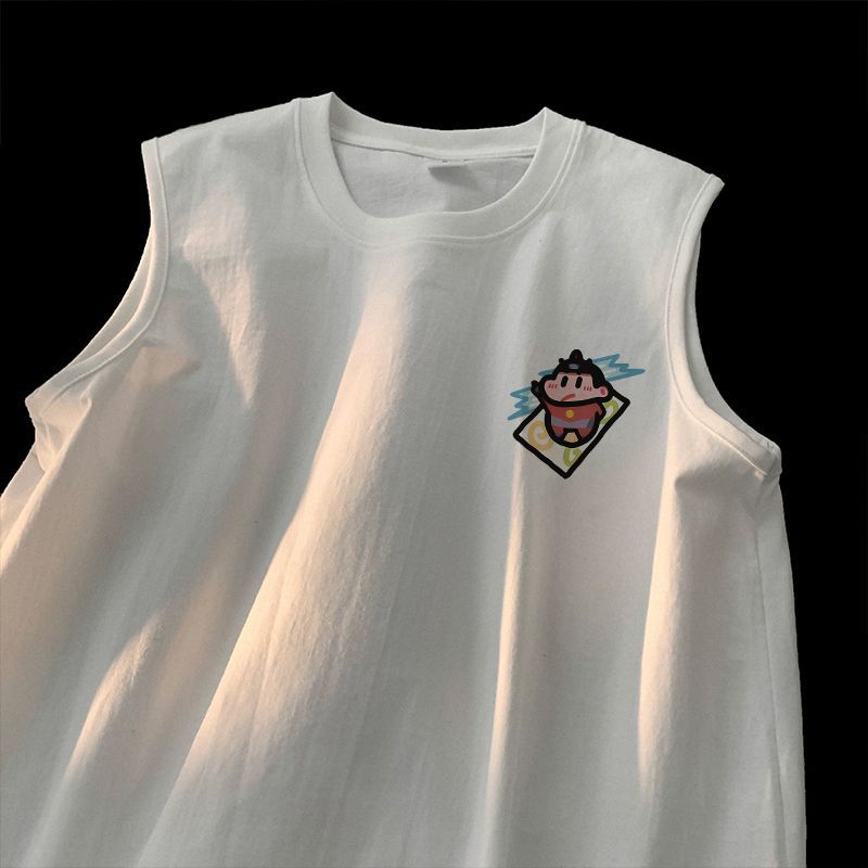 日系休閒寬鬆小新動漫小眾無袖T恤