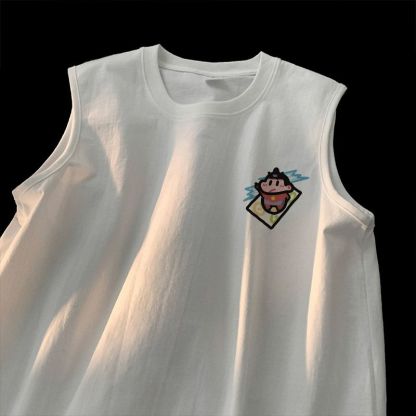 日系休閒寬鬆小新動漫小眾無袖T恤