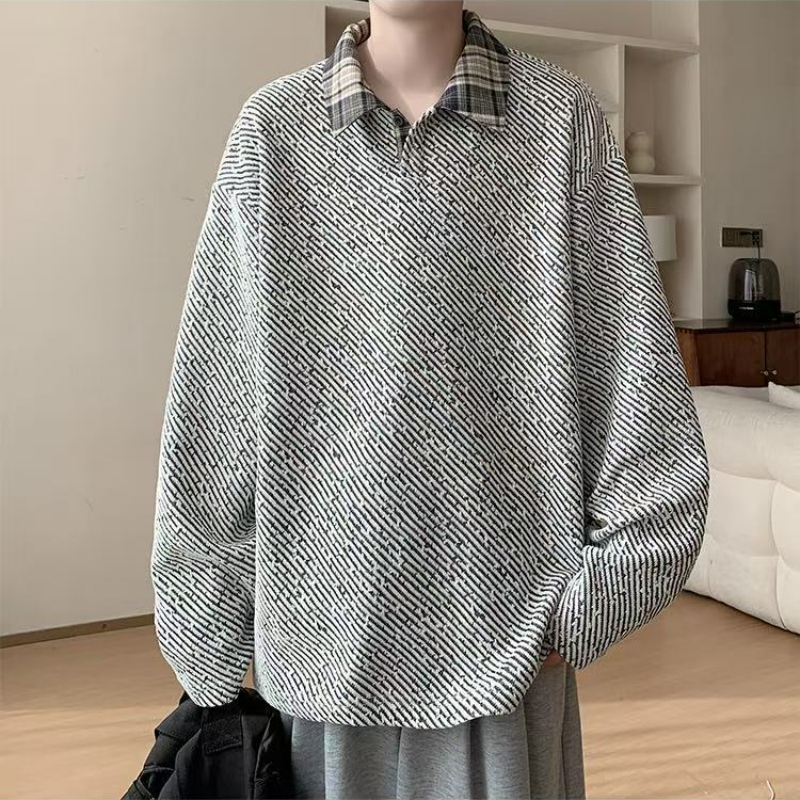 假兩件針織polo打底衫寬鬆大碼長袖t恤