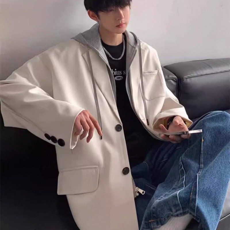 假兩件連帽港風寬鬆休閒高級帥氣西裝外套