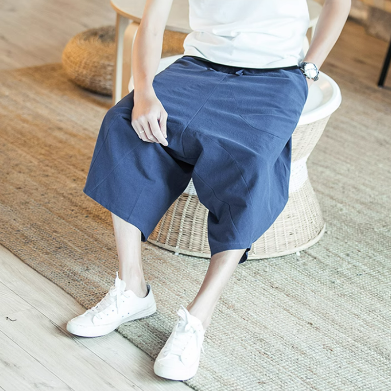 寬鬆薄款休閒亞麻潮流沙灘棉麻七分哈倫褲
