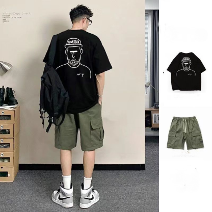 【單件/套裝】純棉短袖T恤寬鬆潮流高街工裝短褲套裝