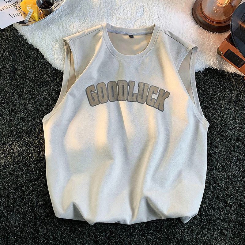 冰絲薄款速乾籃球運動健身美式麂皮絨無袖t恤