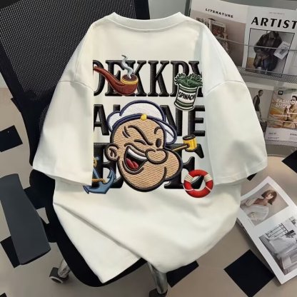 趣味情侶同款百搭潮牌寬鬆圓領短袖t恤