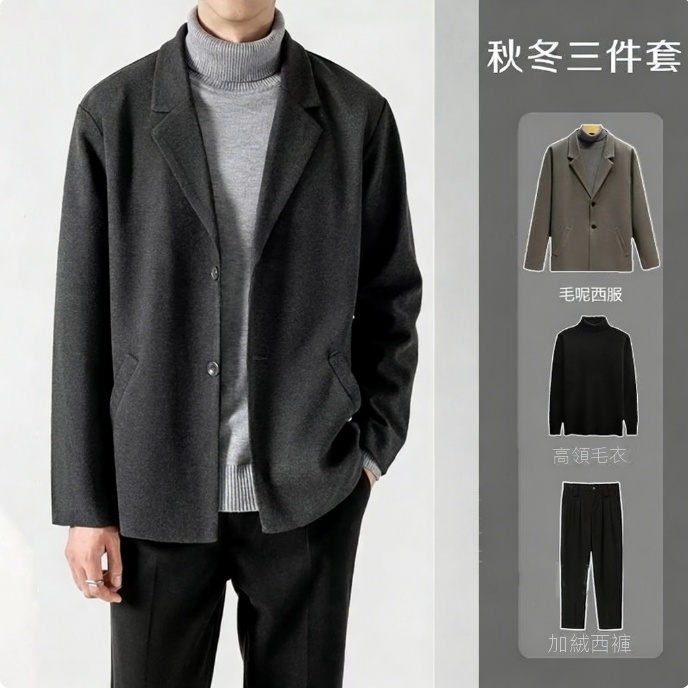 【單件/套裝】毛呢西裝外套高級感輕熟風加厚韓版休閒西服套裝