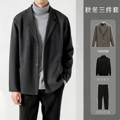【單件/套裝】毛呢西裝外套高級感輕熟風加厚韓版休閒西服套裝