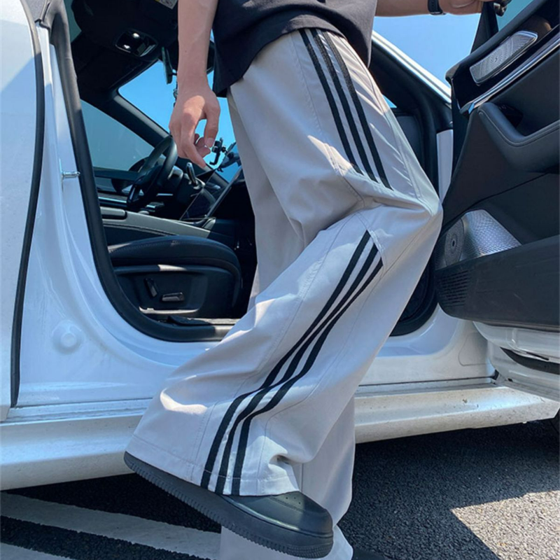 美式三條紋運動薄款潮牌寬鬆休閒直筒闊腿褲